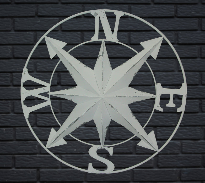 White - Image 5 - Distressed White Finish Metal Nautical Compass Rose Wall Hanging - Timeless Coastal Elegance for Your Home
