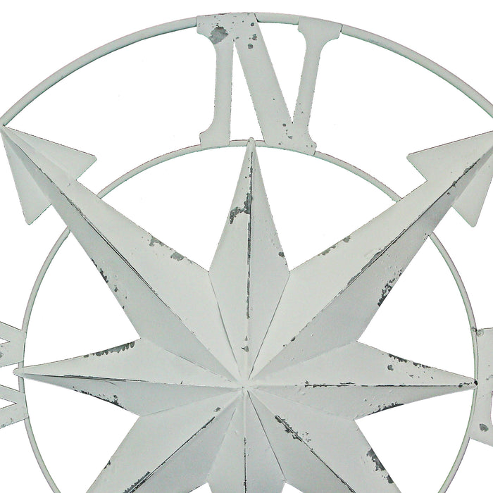 White - Image 2 - Distressed White Finish Metal Nautical Compass Rose Wall Hanging - Timeless Coastal Elegance for Your Home