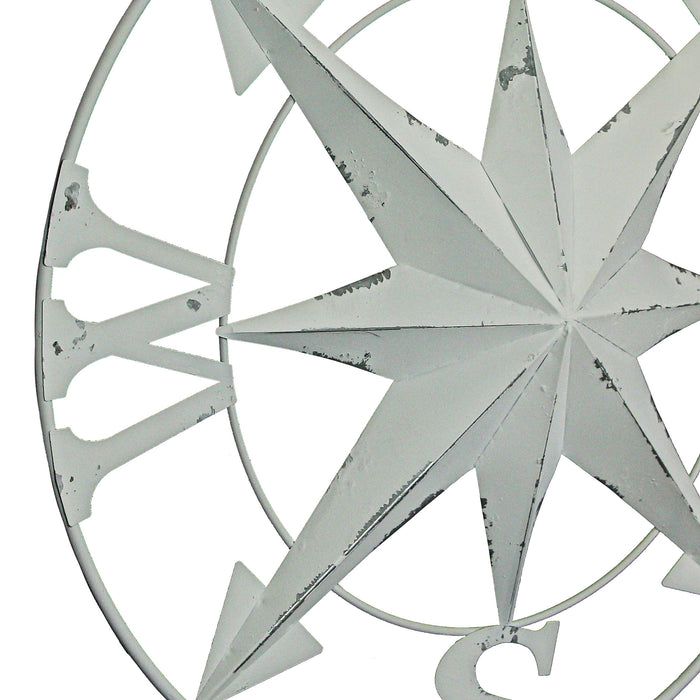 White - Image 6 - Distressed White Finish Metal Nautical Compass Rose Wall Hanging - Timeless Coastal Elegance for Your Home