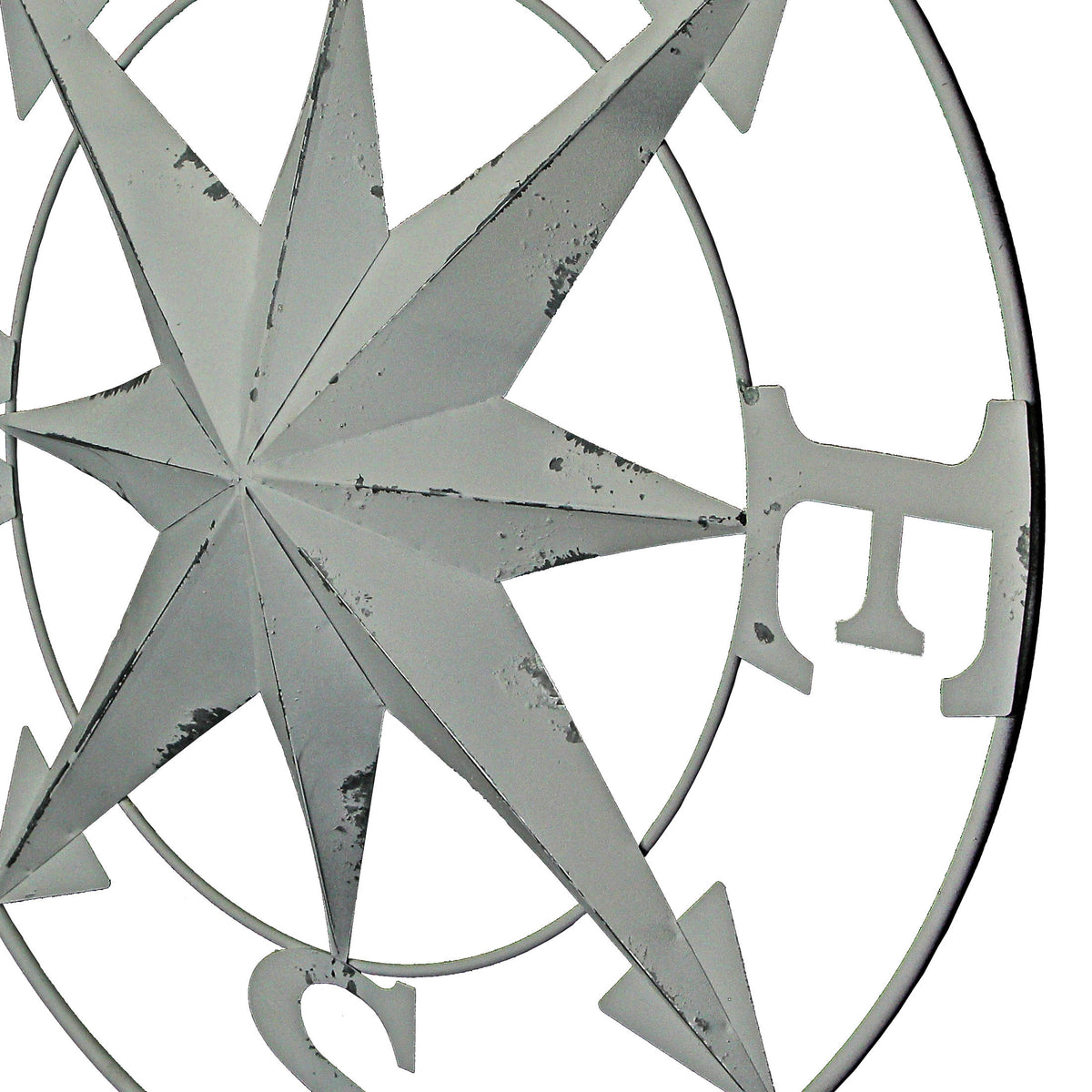 Zeckos Distressed Galvanized Zinc Finish Compass Rose Metal Wall Hanging 24 inch Diameter