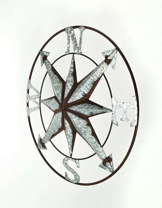 Silver - Image 2 - Distressed Galvanized Gray Nautical Compass Rose Wall Art - Weathered Finish, Coastal Decor Accent,