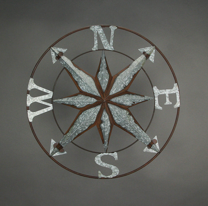 Silver - Image 3 - Distressed Galvanized Gray Nautical Compass Rose Wall Art - Weathered Finish, Coastal Decor Accent,