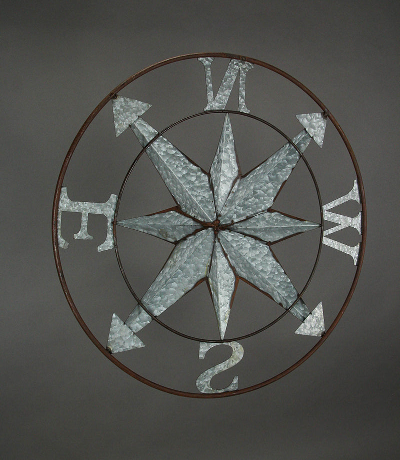 Silver - Image 4 - Distressed Galvanized Gray Nautical Compass Rose Wall Art - Weathered Finish, Coastal Decor Accent,