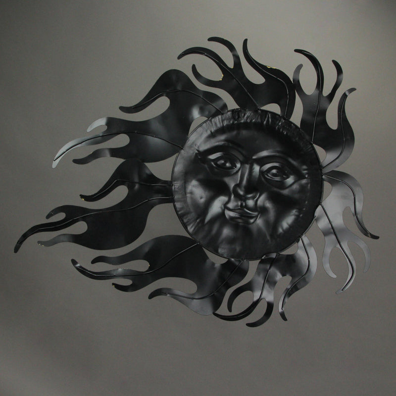 Rustic Aged Brass Finish Metal Celestial Smiling Sun Face Wall Art Hanging: Indoor/Outdoor Garden Decor Plaque - Decorative
