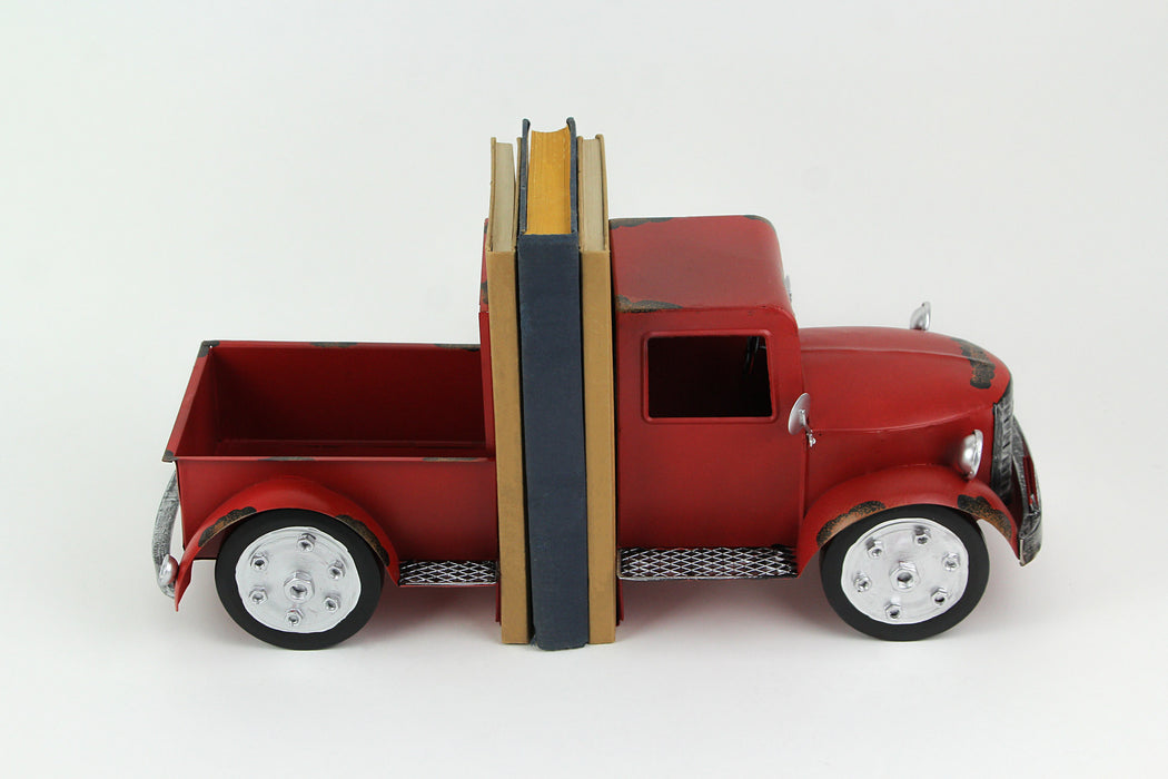 Red - Image 3 - Vintage Pickup Truck Metal Bookends with Weathered Red Finish - Charming Front and Back Design - Perfect for