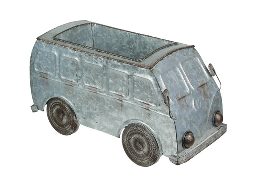 Distressed Galvanized Grey Zinc Finish Vintage Surfer Van Metal Planter for Charming Indoor or Outdoor Décor - Whimsical
