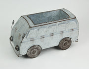 Distressed Galvanized Grey Zinc Finish Vintage Surfer Van Metal Planter for Charming Indoor or Outdoor Décor - Whimsical