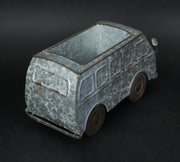 Distressed Galvanized Grey Zinc Finish Vintage Surfer Van Metal Planter for Charming Indoor or Outdoor Décor - Whimsical