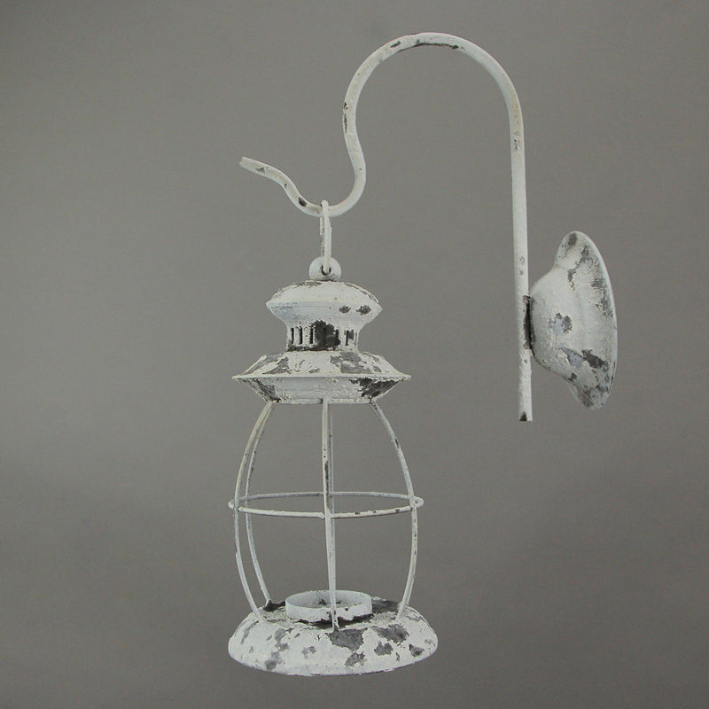 Black - Image 2 - Lantern Candle Sconce, 16 Inch Distressed White Metal Wall Mount