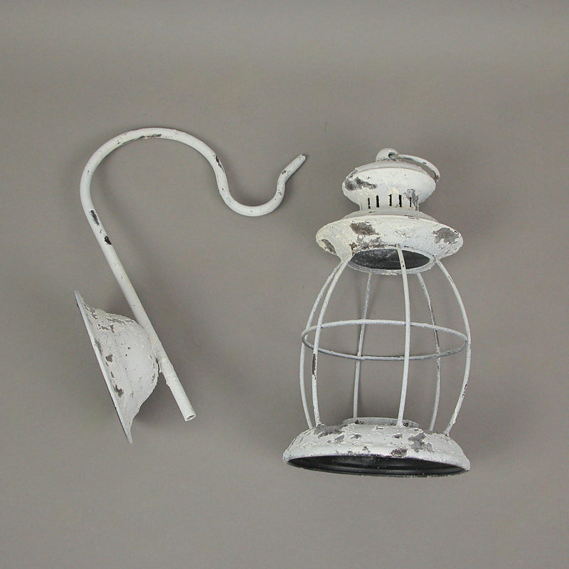 Black - Image 4 - Lantern Candle Sconce, 16 Inch Distressed White Metal Wall Mount