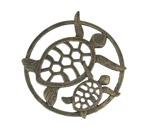 Charming Seaside Coastal Charm: Antique Bronze Finished Cast Iron Sea Turtles Wall Décor Hanging - 12.75 Inches High -