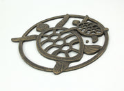 Charming Seaside Coastal Charm: Antique Bronze Finished Cast Iron Sea Turtles Wall Décor Hanging - 12.75 Inches High -