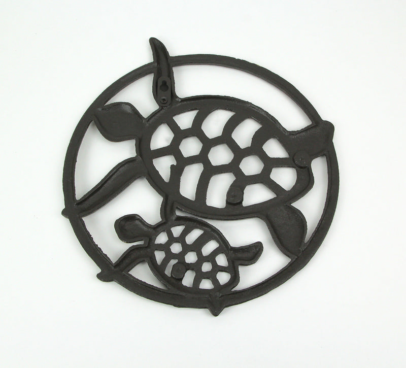 Charming Seaside Coastal Charm: Antique Bronze Finished Cast Iron Sea Turtles Wall Décor Hanging - 12.75 Inches High -