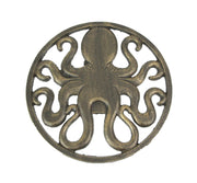 Captivating Antique Bronze Cast Iron Octopus Wall Hanging: 11.75 Inches in Diameter, Stylish Coastal and Ocean Decor Accent