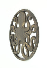 Captivating Antique Bronze Cast Iron Octopus Wall Hanging: 11.75 Inches in Diameter, Stylish Coastal and Ocean Decor Accent