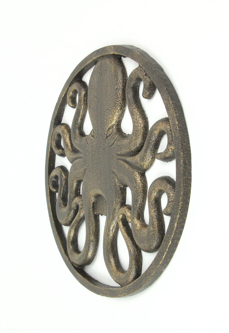 Captivating Antique Bronze Cast Iron Octopus Wall Hanging: 11.75 Inches in Diameter, Stylish Coastal and Ocean Decor Accent