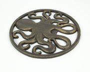 Captivating Antique Bronze Cast Iron Octopus Wall Hanging: 11.75 Inches in Diameter, Stylish Coastal and Ocean Decor Accent