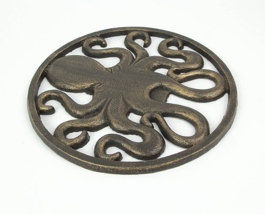 Captivating Antique Bronze Cast Iron Octopus Wall Hanging: 11.75 Inches in Diameter, Stylish Coastal and Ocean Decor Accent