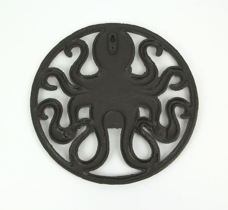 Captivating Antique Bronze Cast Iron Octopus Wall Hanging: 11.75 Inches in Diameter, Stylish Coastal and Ocean Decor Accent