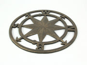Antique Bronze Finish Cast Iron Nautical Compass Rose Wall Décor - Coastal Elegance for Bedrooms, Hallways, Porches, or