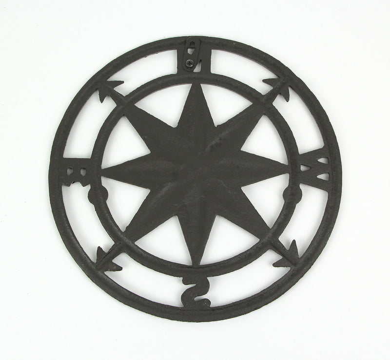 Antique Bronze Finish Cast Iron Nautical Compass Rose Wall Décor - Coastal Elegance for Bedrooms, Hallways, Porches, or