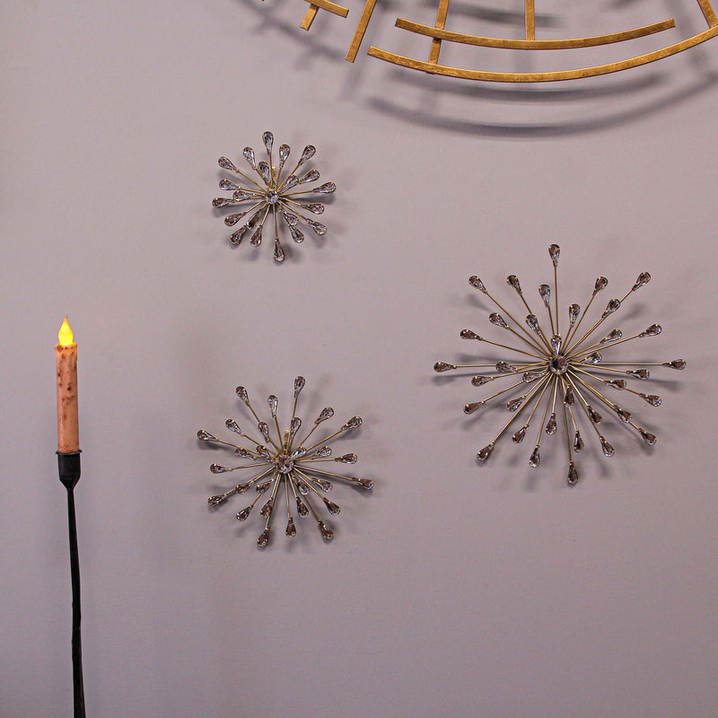 Gold - Image 4 - Set of 3 Gold Finish Teardrop Crystal Jeweled Rhinestone Starburst Metal Wall Hangings Art Decorative