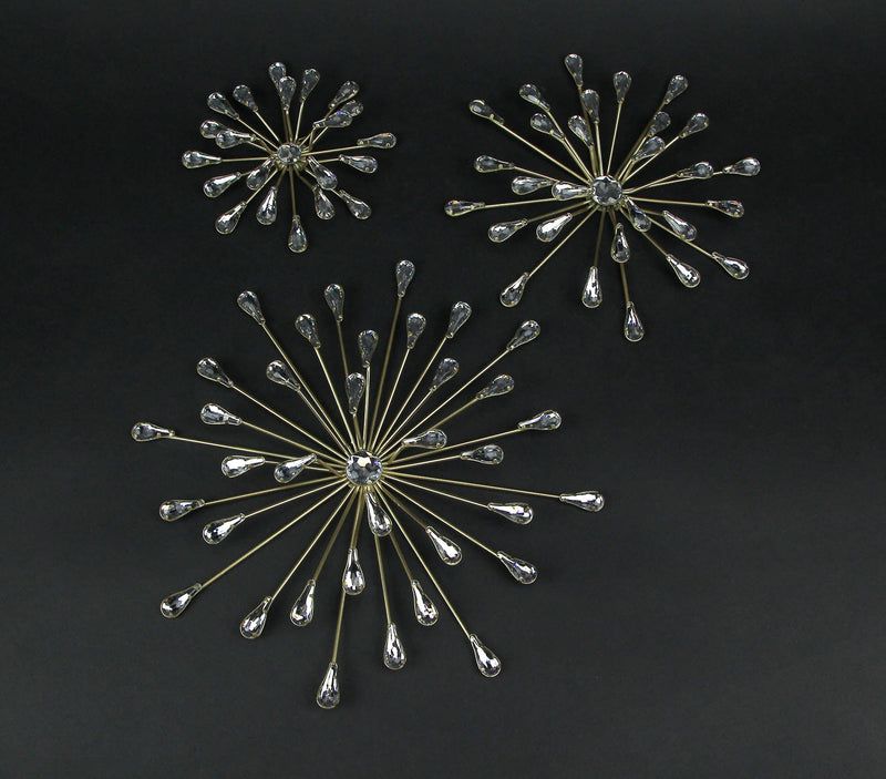 Gold - Image 6 - Set of 3 Gold Finish Teardrop Crystal Jeweled Rhinestone Starburst Metal Wall Hangings Art Decorative