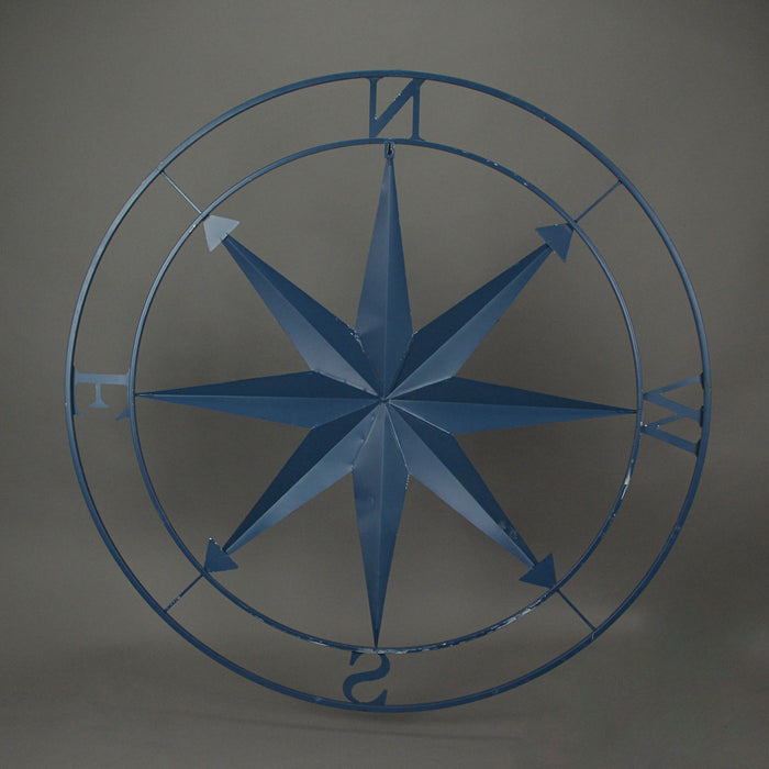 Aegean Blue Indoor Outdoor Metal Nautical Compass Rose Wall Décor Hanging Sculpture 39.25 Inch Diameter Image 3