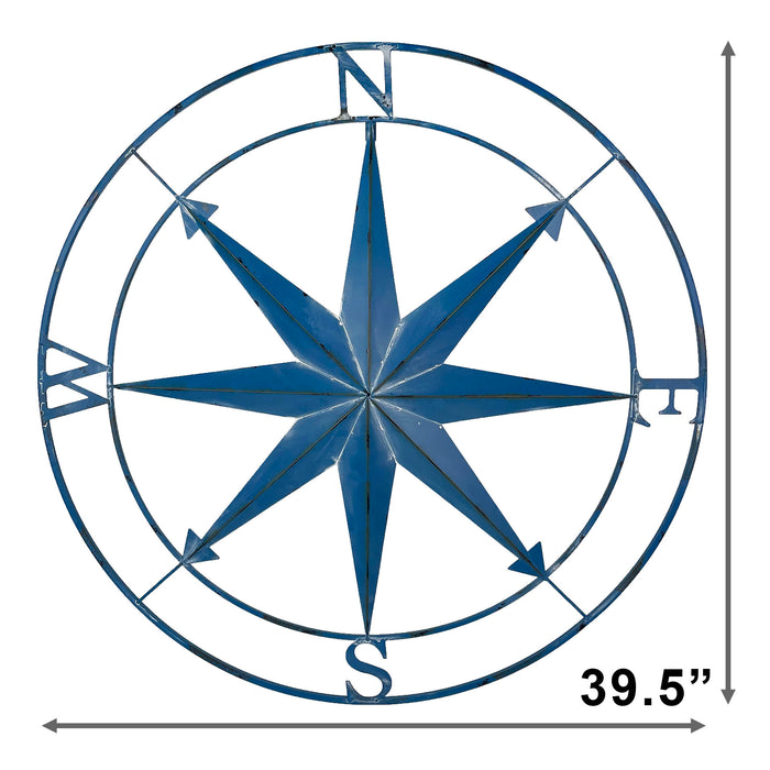 Blue - Image 8 - Aegean Blue Distressed Finish Large Metal Nautical Compass Rose Wall Art Sculpture - Beautiful Coastal