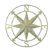 Nautical Compass Rose Wall Hanging Sculpture - Antiqued White Finish Metal Indoor Outdoor Ocean Decor - 20.5 Inch Diameter