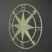 Nautical Compass Rose Wall Hanging Sculpture - Antiqued White Finish Metal Indoor Outdoor Ocean Decor - 20.5 Inch Diameter