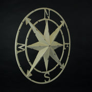 Nautical Compass Rose Wall Hanging Sculpture - Antiqued White Finish Metal Indoor Outdoor Ocean Decor - 20.5 Inch Diameter