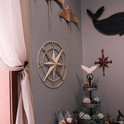 Nautical Compass Rose Wall Hanging Sculpture - Antiqued White Finish Metal Indoor Outdoor Ocean Decor - 20.5 Inch Diameter