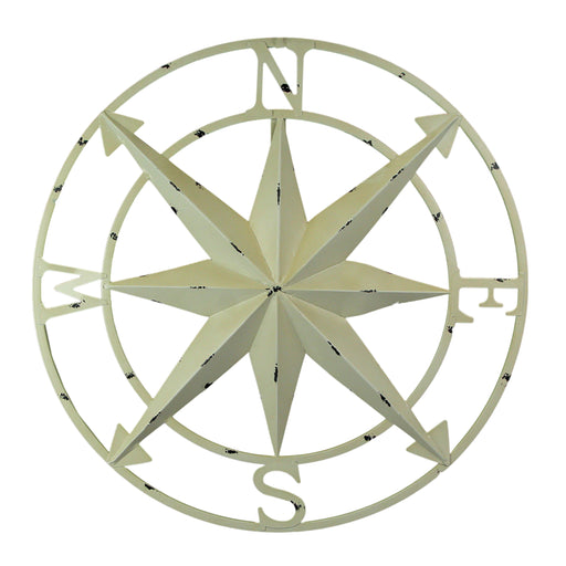 Compass Rose Wall Decor, 20.5 Inch White Metal Nautical Art Image 1