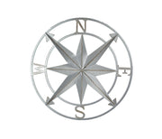 Nautical Compass Rose Wall Hanging Sculpture - Galvanized Grey Finish Metal Indoor Outdoor Ocean Decor - 20.5 Inch Diameter