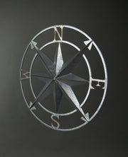 Nautical Compass Rose Wall Hanging Sculpture - Galvanized Grey Finish Metal Indoor Outdoor Ocean Decor - 20.5 Inch Diameter