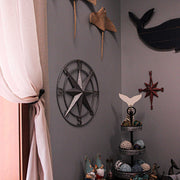Nautical Compass Rose Wall Hanging Sculpture - Galvanized Grey Finish Metal Indoor Outdoor Ocean Decor - 20.5 Inch Diameter