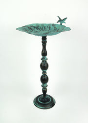 Rustic Verdigris Green Finish Metal Bird Bath - Enchanting Outdoor Garden Water Basin - 25.5 Inches High - Decorative
