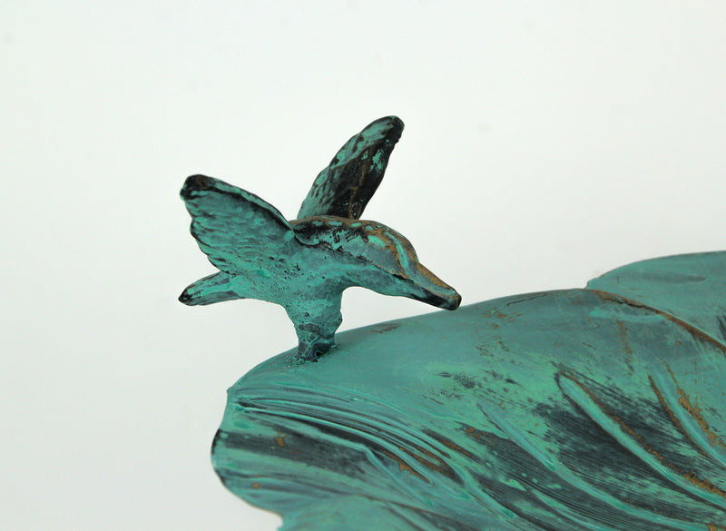 Rustic Verdigris Green Finish Metal Bird Bath - Enchanting Outdoor Garden Water Basin - 25.5 Inches High - Decorative