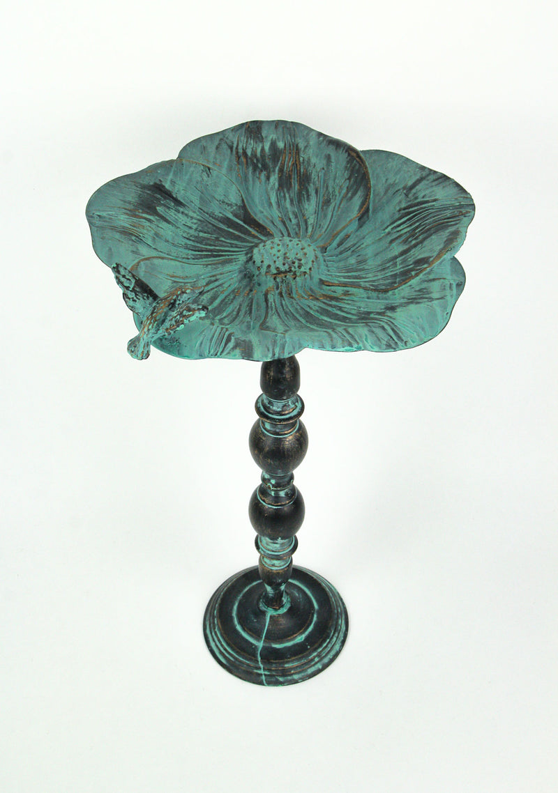 Rustic Verdigris Green Finish Metal Bird Bath - Enchanting Outdoor Garden Water Basin - 25.5 Inches High - Decorative