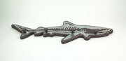 33-Inch Rustic Wood Shark Wall Hook Rack with Galvanized Metal Accents - Coastal-Themed Decorative Art Hanging for Keys,