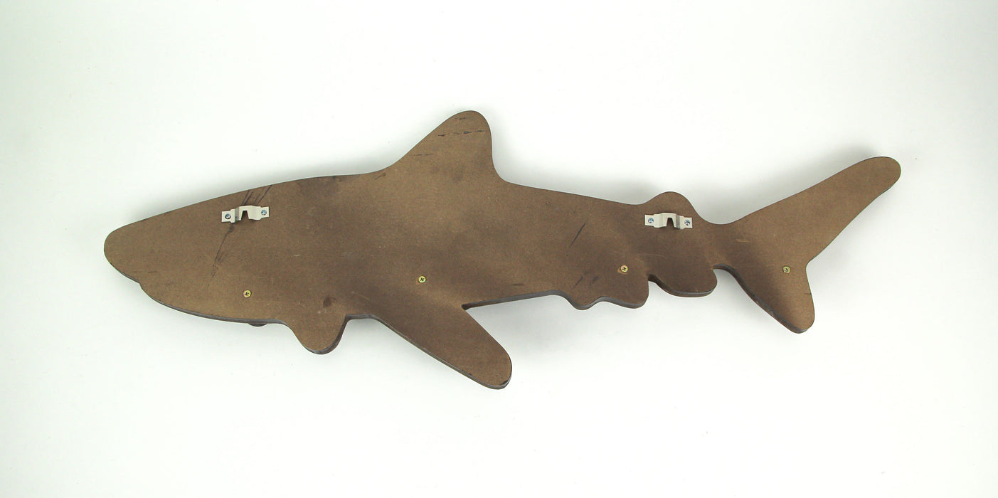 Zeckos 33 inch Distressed Wood Shark Wall Hook Rack with Metal Accents Decorative Ocean Art Sculpture