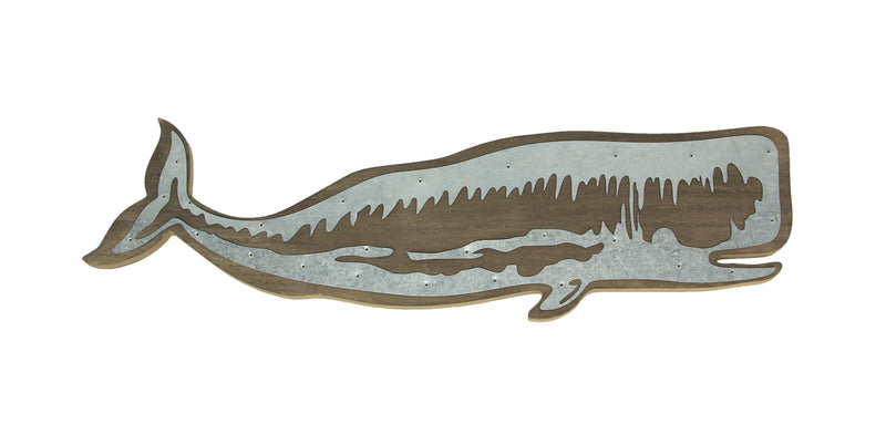 Majestic Right-Facing Sperm Whale Wooden Wall Art: Coastal or Nautical Decor with Rustic Galvanized Metal Accents - 21 Inches