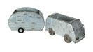 Distressed Galvanized Grey Vintage Surfer Van and Camper Metal Planter Set for Indoor or Outdoor Décor - Hippie Vibes for
