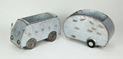 Distressed Galvanized Grey Vintage Surfer Van and Camper Metal Planter Set for Indoor or Outdoor Décor - Hippie Vibes for