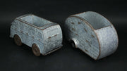 Distressed Galvanized Grey Vintage Surfer Van and Camper Metal Planter Set for Indoor or Outdoor Décor - Hippie Vibes for