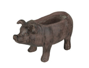 Brown - Image 1 - Rustic Brown Smiling Pig Resin Decorative Planter - 17 Inches Long - Great For Flowers and Succulents -