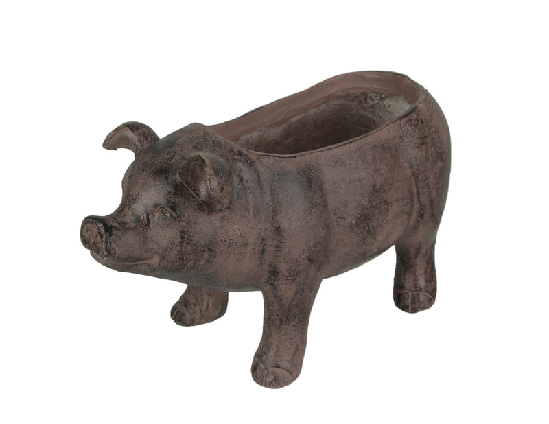 Brown - Image 1 - Rustic Brown Smiling Pig Resin Decorative Planter - 17 Inches Long - Great For Flowers and Succulents -