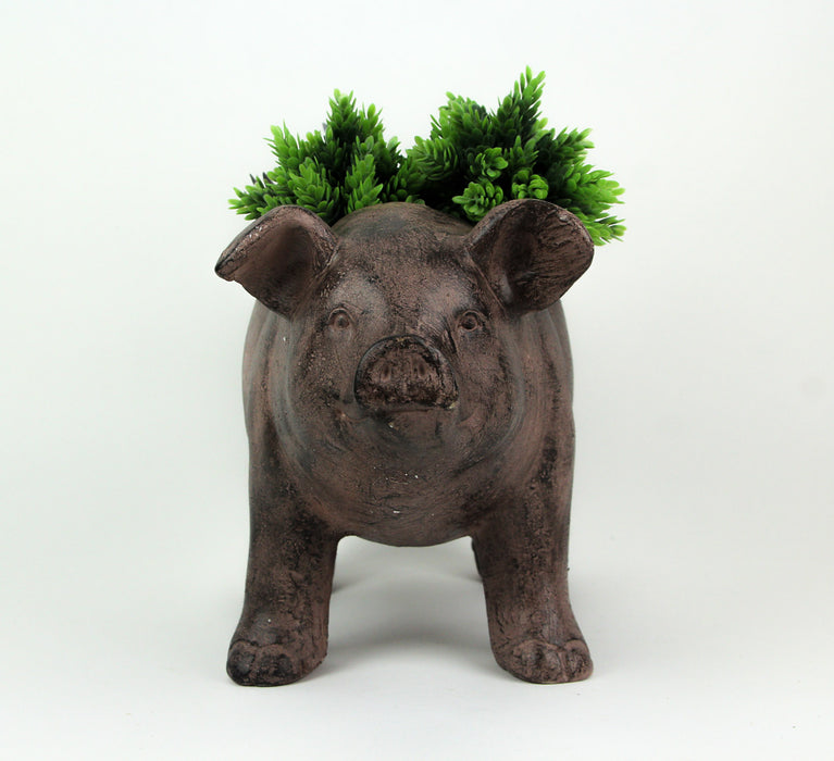 Brown - Image 3 - Rustic Brown Smiling Pig Resin Decorative Planter - 17 Inches Long - Great For Flowers and Succulents -