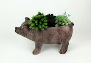 Brown - Image 9 - Rustic Brown Smiling Pig Resin Decorative Planter - 17 Inches Long - Great For Flowers and Succulents -